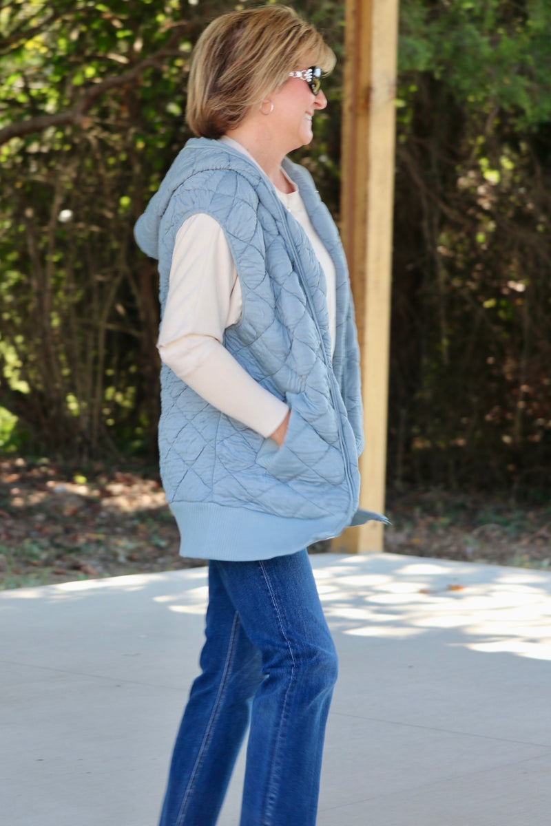 Solid Fleece Lined Quilted Vest Coat