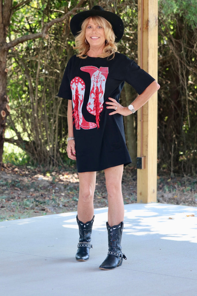 Black/Red Sequin Boot Dress Vintage Creek Boutique Black/Red Sequin Boot Dress Vintage Creek Boutique