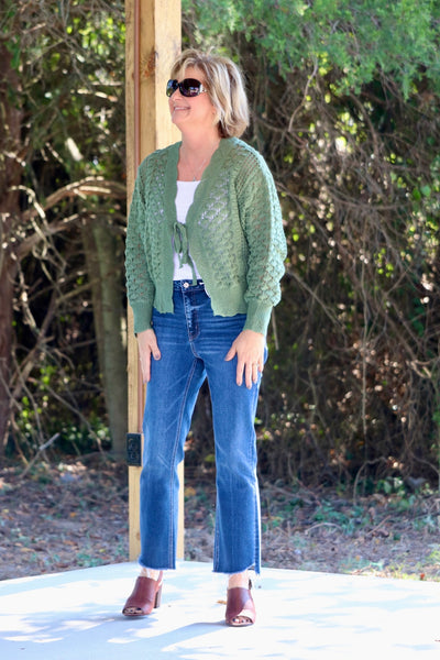 Green Cropped Crocheted Sweater