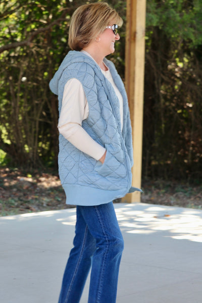 Oversized Quilted Fleece Vest with Hood